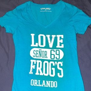 Teal Señor Frogs Orlando V neck shirt